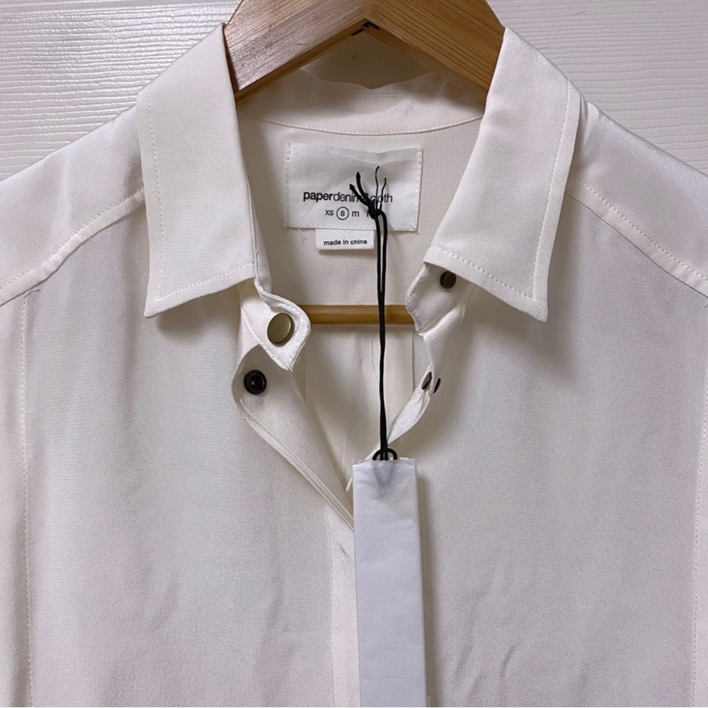 NWT Paper Denim & Cloth Silk Snap Blouse Ivory - Picture 2 of 4